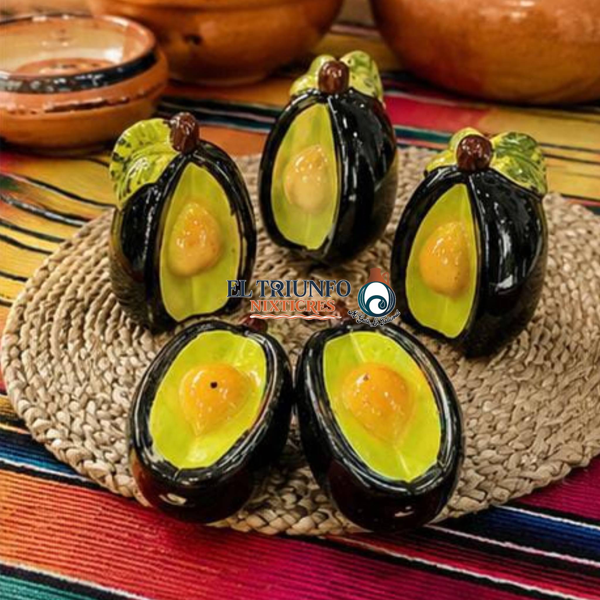 Set de 5 Saleros de Cerámica en Forma de Aguacate | Artesanía Mexicana