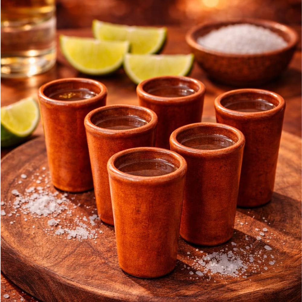 juego de 5 tequileros artesanal de barro