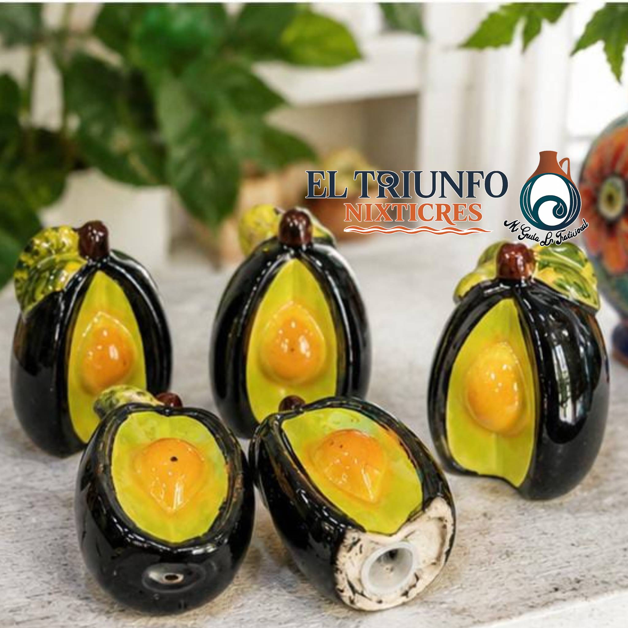 Set de 5 Saleros de Cerámica en Forma de Aguacate | Artesanía Mexicana