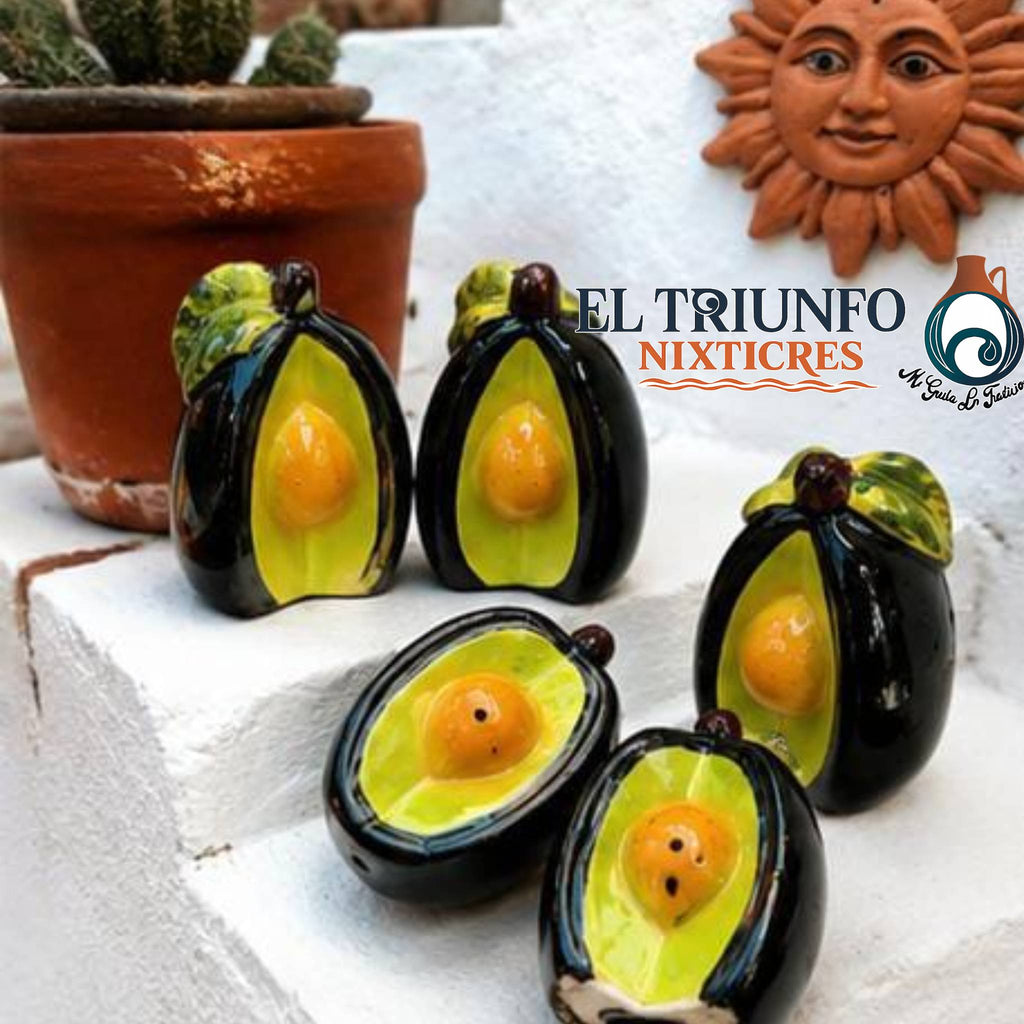 Set de 5 Saleros de Cerámica en Forma de Aguacate | Artesanía Mexicana