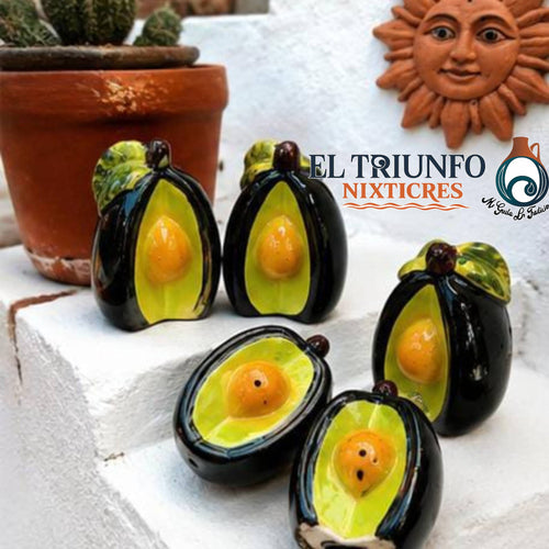 Set de 5 Saleros de Cerámica en Forma de Aguacate | Artesanía Mexicana