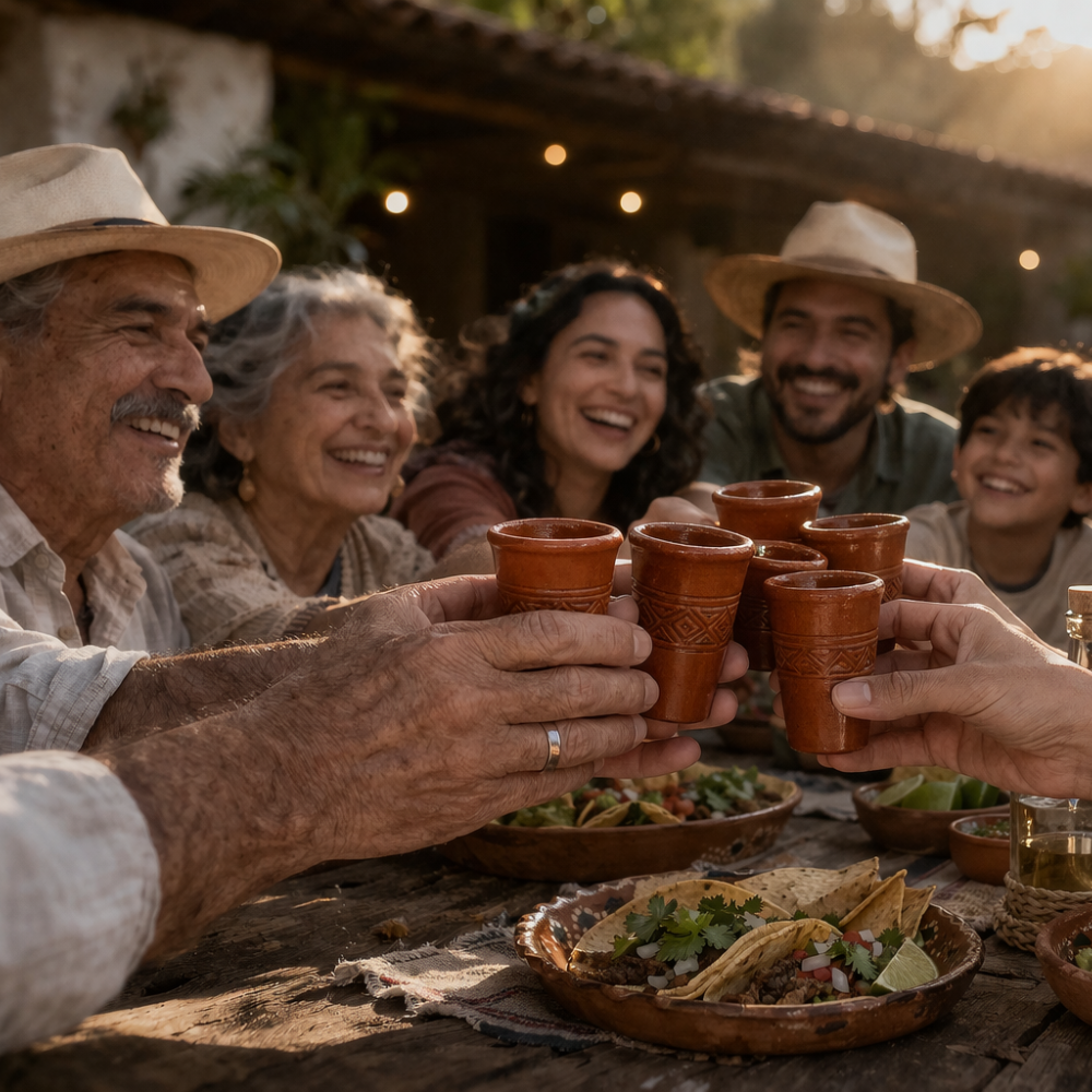 juego de 5 tequileros artesanal de barro