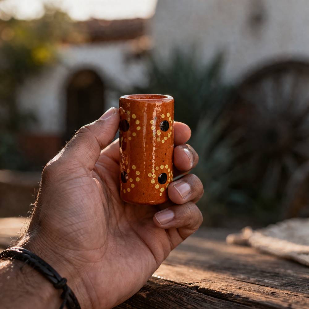juego de 5 tequileros artesanal de barro