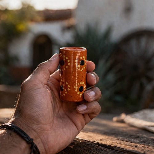 juego de 5 tequileros artesanal de barro